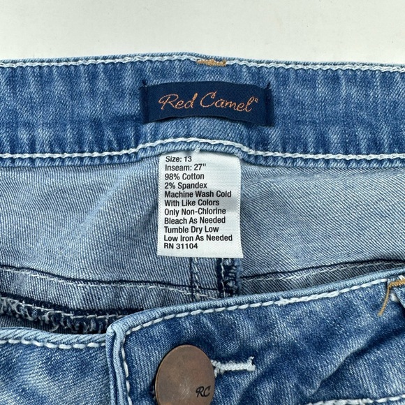 Red Camel Blue Jeans Women's Junior Sz 13 Denim Light Wash Patchwork Pockets X2 - Picture 3 of 3